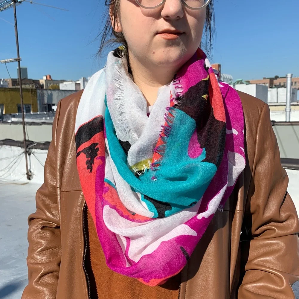 Multicolored Boho Infinity Scarf with Raw Edge